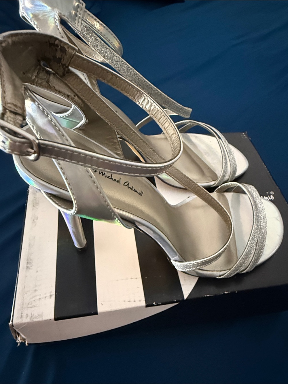 Michael Antonio Silver Holographic Strappy Heels - Picture 4 of 11